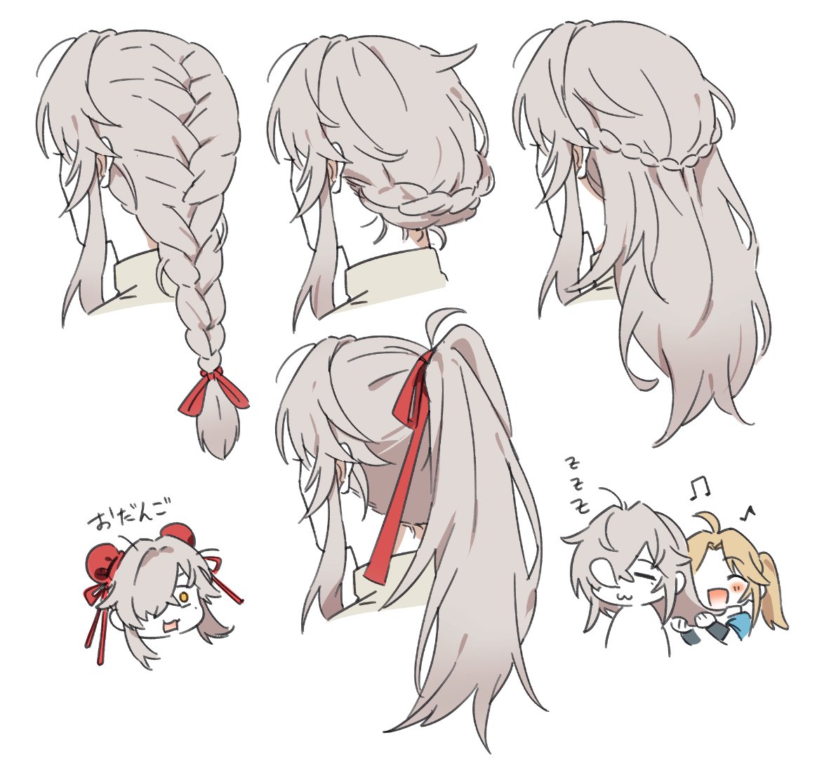 2boys, :3, :d, ^_^, adjusting_another's_hair, ahoge, alternate_hairstyle, beamed_eighth_notes
