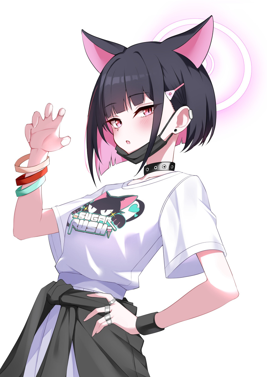 1girl, absurdres, animal_ears, animal_print, black_choker, black_hair, black_jacket, black_mask