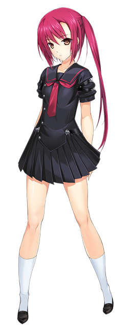1girl, brown_eyes, choukou_(alicesoft), choukou_shinki_ixseal, full_body, game_cg, houshou_kirika, long_hair, looking_at_viewer, necktie, non-web_source, official_art, onigirikun, pink_hair, pleated_skirt, red_hair, school_uniform, serafuku, shoes, side_ponytail, skirt, socks, solo, standing, transparent_background, variant_set, white_socks