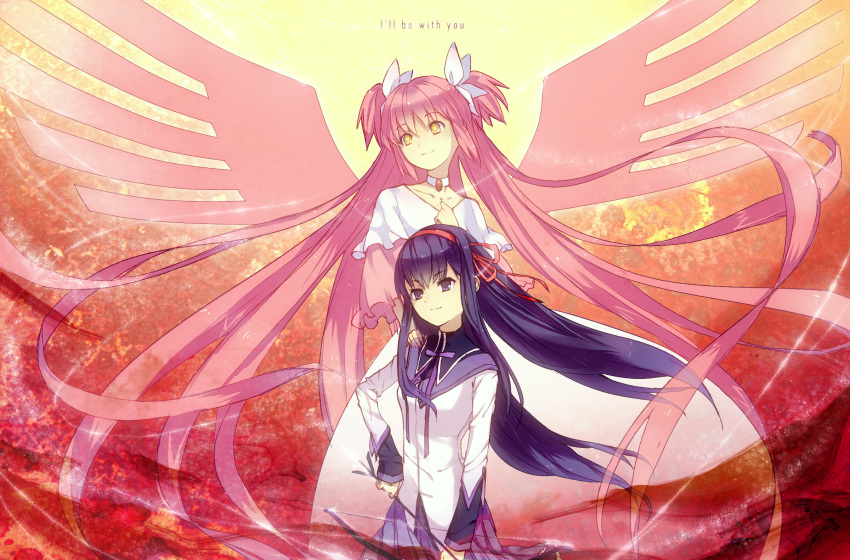 akemi_homura, black_eyes, black_hair, english, gloves, goddess_madoka, heiyi, highres