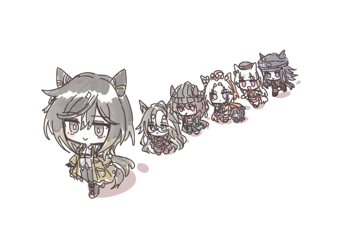 6+girls, animal_ears, chibi, dream_journey_(umamusume), fenomeno_(umamusume), glasses, gold_ship_(red_strife)_(umamusume), gold_ship_(umamusume)
