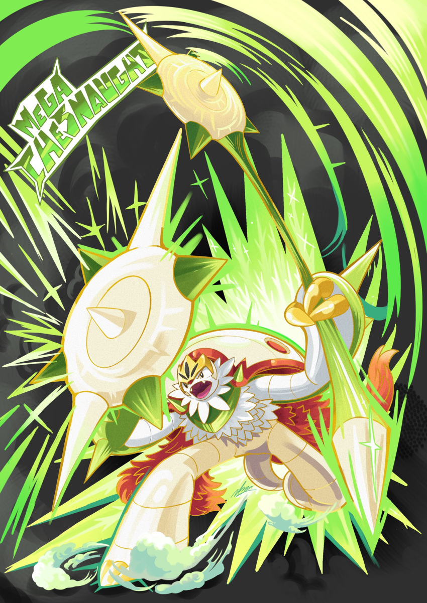 blawn_z, cape, chesnaught, claws, colored_skin, english_commentary, fangs, fur_cape
