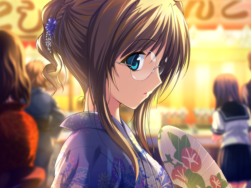 1girl, blonde_hair, blue_eyes, blurry, brown_hair, choukou_(alicesoft), choukou_shinki_ixseal, depth_of_field