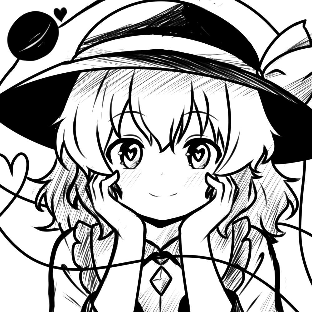 1girl, burukyu, closed_mouth, commentary, english_commentary, greyscale, hat, hat_ribbon