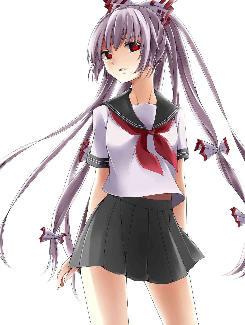 bad_id, bow, fujiwara_no_mokou, hair_bow, highres, light_smile, long_hair, pleated_skirt