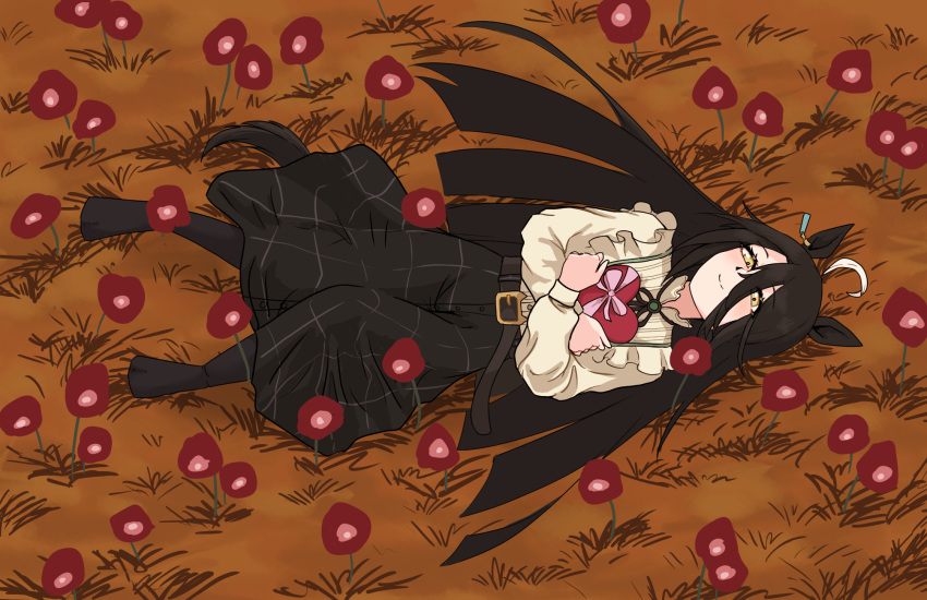 1girl, ahoge, animal_ears, barefoot, belt, black_belt, black_hair, black_pantyhose