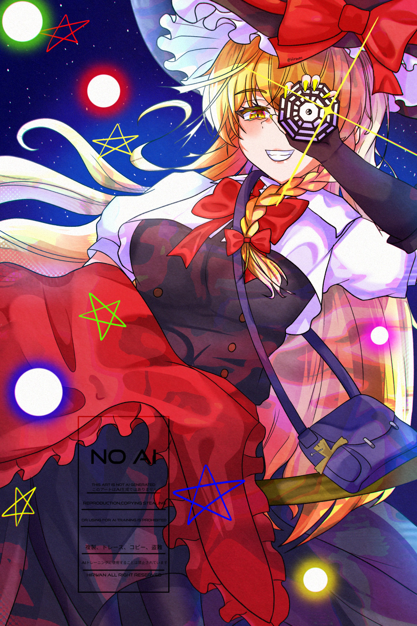 absurdres, apron, black_dress, black_gloves, black_thighhighs, blonde_hair, bow, braid