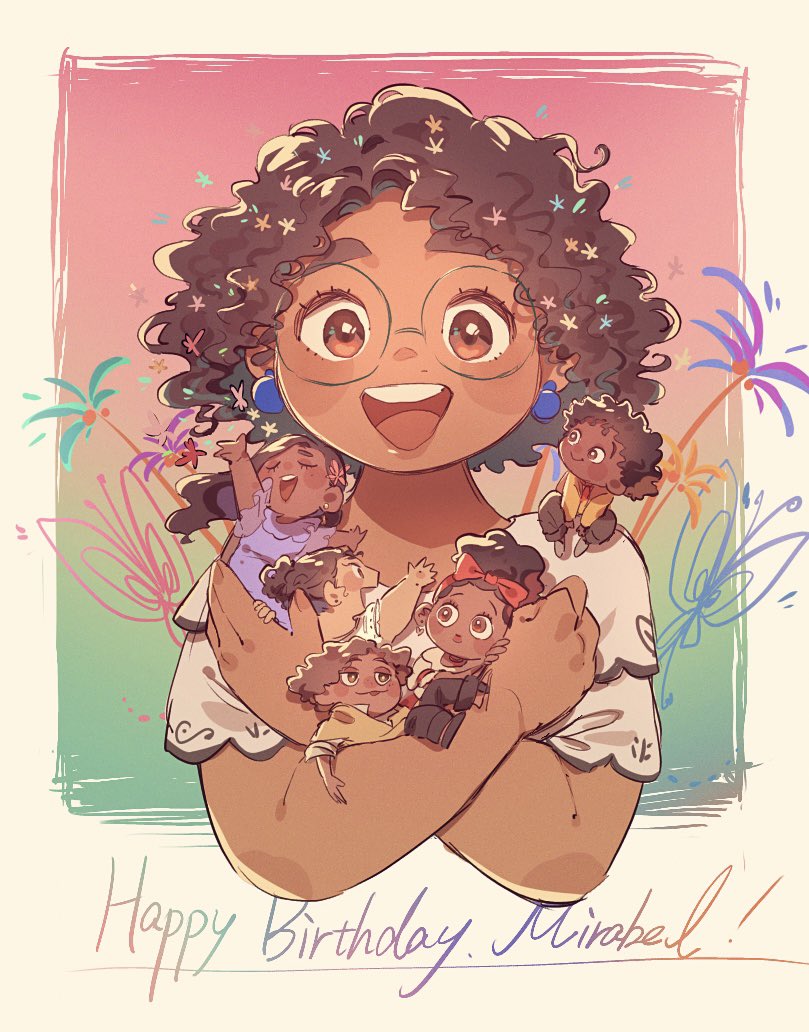 2boys, 4girls, antonio_madrigal, arepa, brown_eyes, brown_hair, camilo_madrigal, colombian_clothes