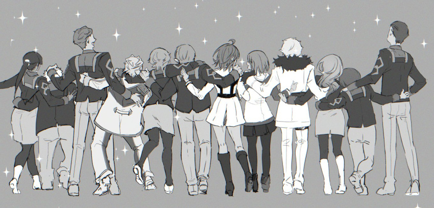 6+boys, 6+girls, ahoge, ankle_boots, boots, cerejeira_elron, chaldea_logo, chaldea_security_organization