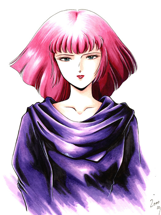 1980s_(style), 1girl, 2000, commentary_request, dated, gundam, haman_karn, kitazume_hiroyuki_(style)