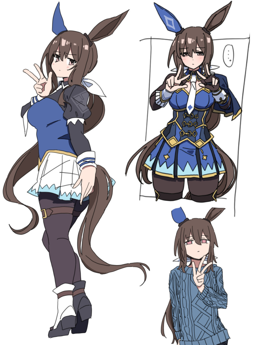1girl, admire_vega_(umamusume), animal_ears, brown_hair, covering_ass, covering_privates, durindana_7, ear_covers