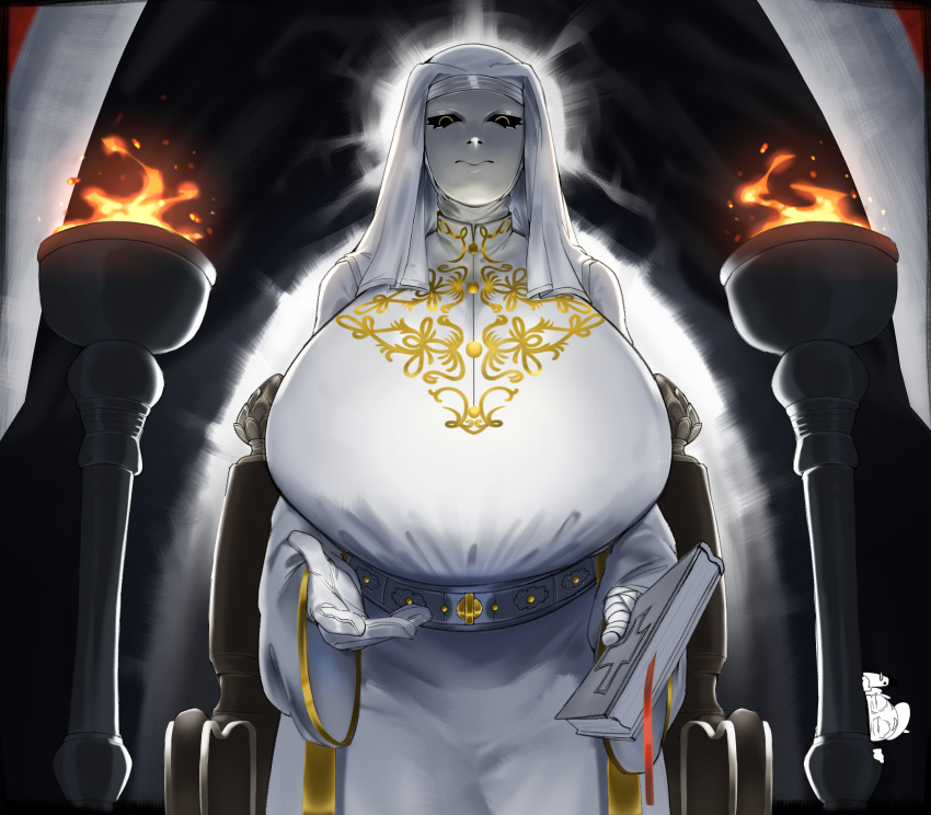 1girl, absurdres, bible_(object), breasts, genderswap, genderswap_(mtf), gloves, grey_mask