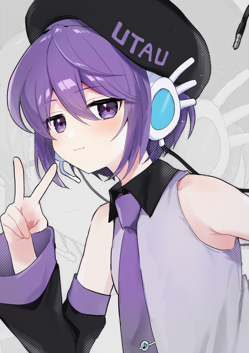 1girl, :3, absurdres, akikan_sabako, bare_shoulders, beret, black_hat, black_sleeves
