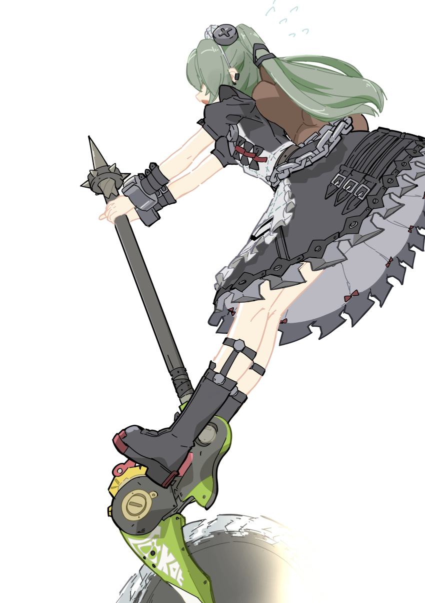 1girl, absurdres, animal_bag, bear_bag, black_boots, black_dress, boots, chain