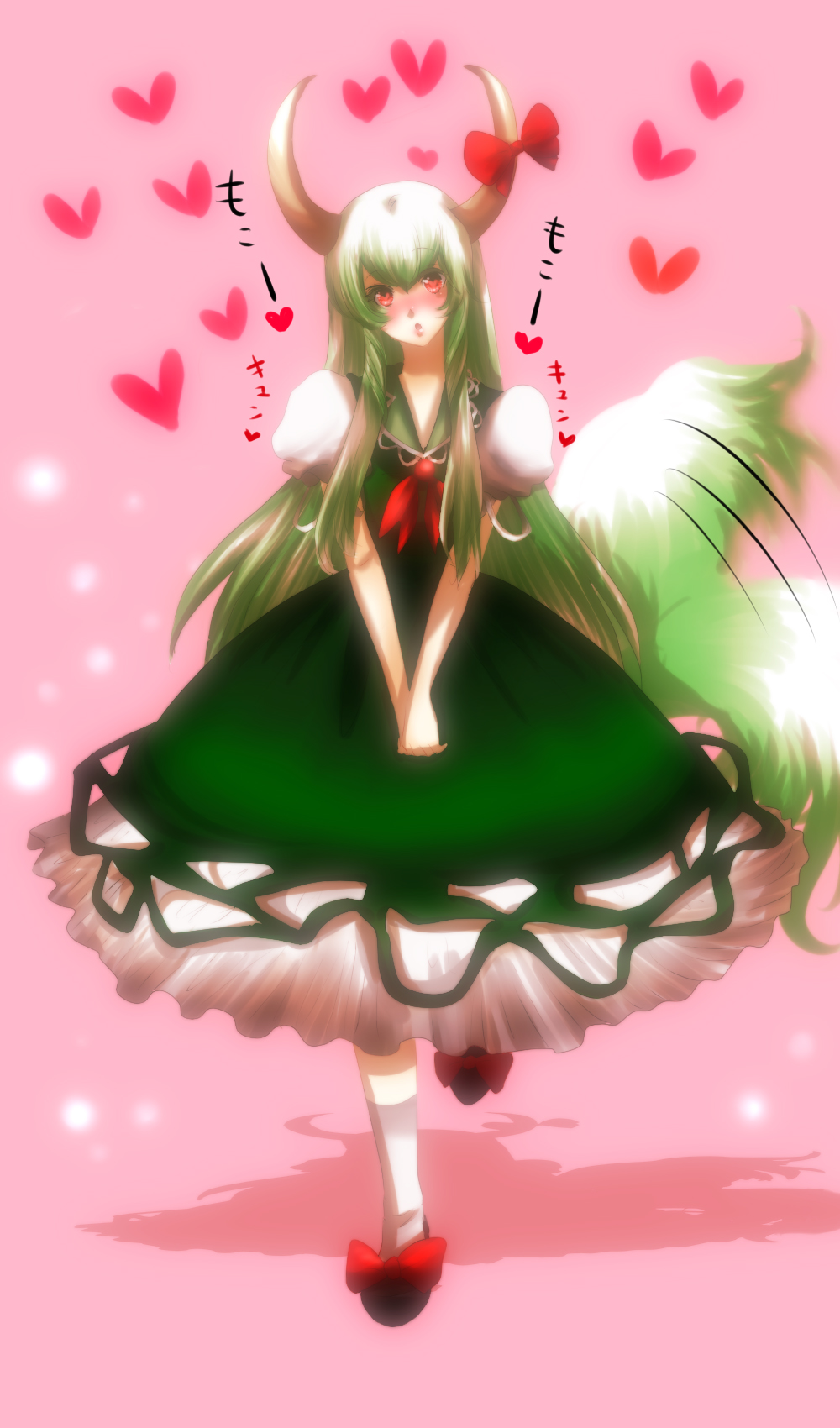 blush, dress, ex-keine, gradient_hair, green_hair, heart, heart-shaped_pupils, heart_eyes