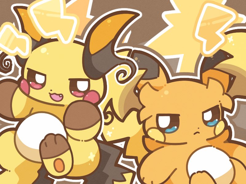 blue_eyes, closed_mouth, fang, lightning_bolt_symbol, mega_pokemon, mega_raichu_x, mega_raichu_y, multiple_tails