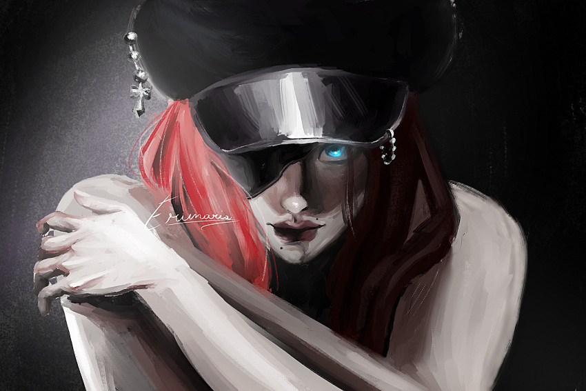 1girl, black_dress, black_hat, blue_eyes, dress, erunaria7, hair_between_eyes, hair_ornament