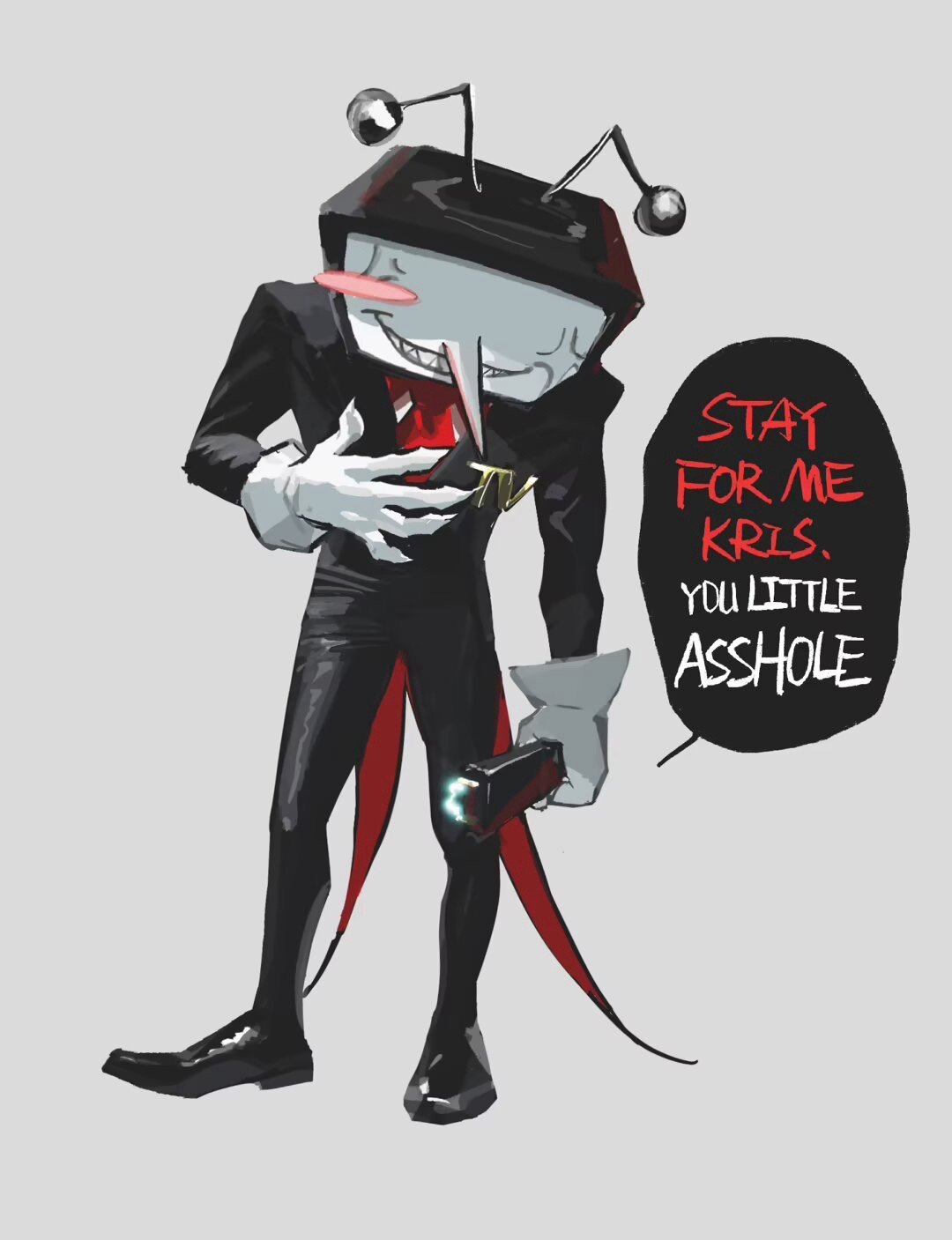 1boy, alternate_universe, anger_vein, ant_tenna, black_jacket, black_pants, blush_stickers, chinese_commentary