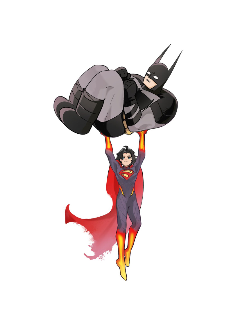 2boys, absolute_batman, absolute_dc, absolute_superman, batman, batman_(series), batman_symbol, black_bodysuit