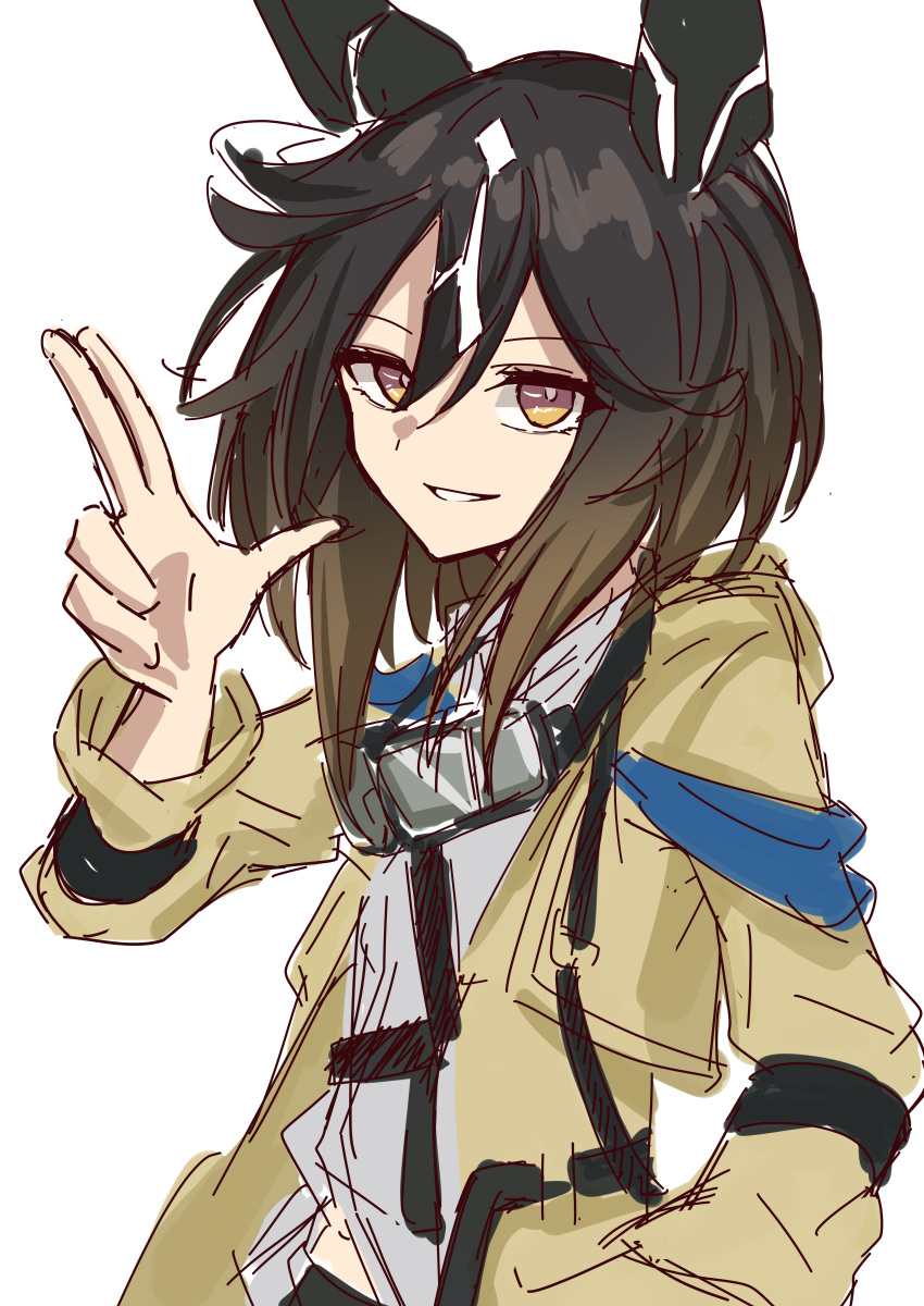 1girl, absurdres, amaxa, animal_ears, belt, black_belt, black_hair, bow