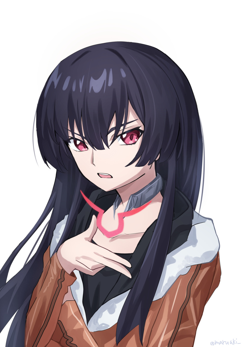 1girl, absurdres, black_hair, black_skirt, brown_jacket, code_geass:_dakkan_no_roze, collarbone, commentary_request