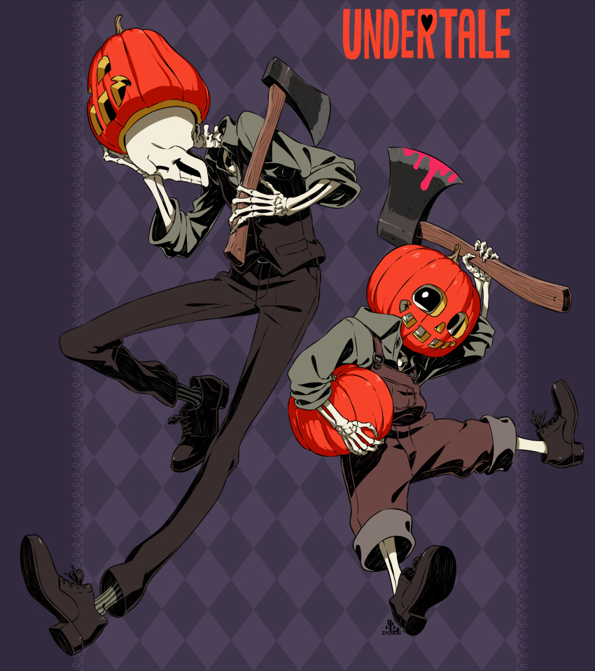 2019, 2boys, 2d, alternate_costume, anime_coloring, axe, brothers, brown_overalls