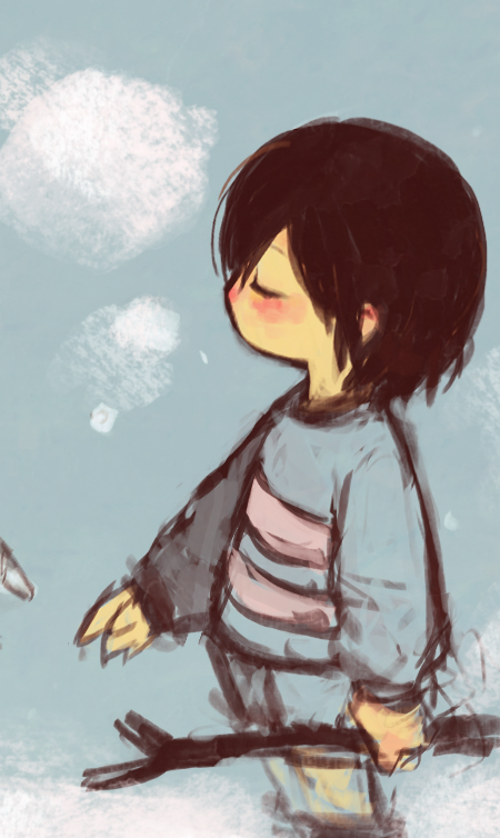 1other, 2017, 2d, ambiguous_gender, ankle_boots, blue_background, blue_shirt, blue_shorts, boots, brown_boots, brown_hair, child, delomia, digital_media, double_horizontal_stripe, frisk_(undertale), holding, holding_stick, horizontal-striped_clothes, human, human_only, imminent_handshake, male, other_focus, out_of_frame, pink_stripes, reaching, sans_(undertale), shirt, short_hair, shorts, simple_background, skeletal_hand, skeleton, sketch, solo_focus, stick, striped_clothes, striped_shirt, two-tone_shirt, undertale, utdr_(toby_fox)