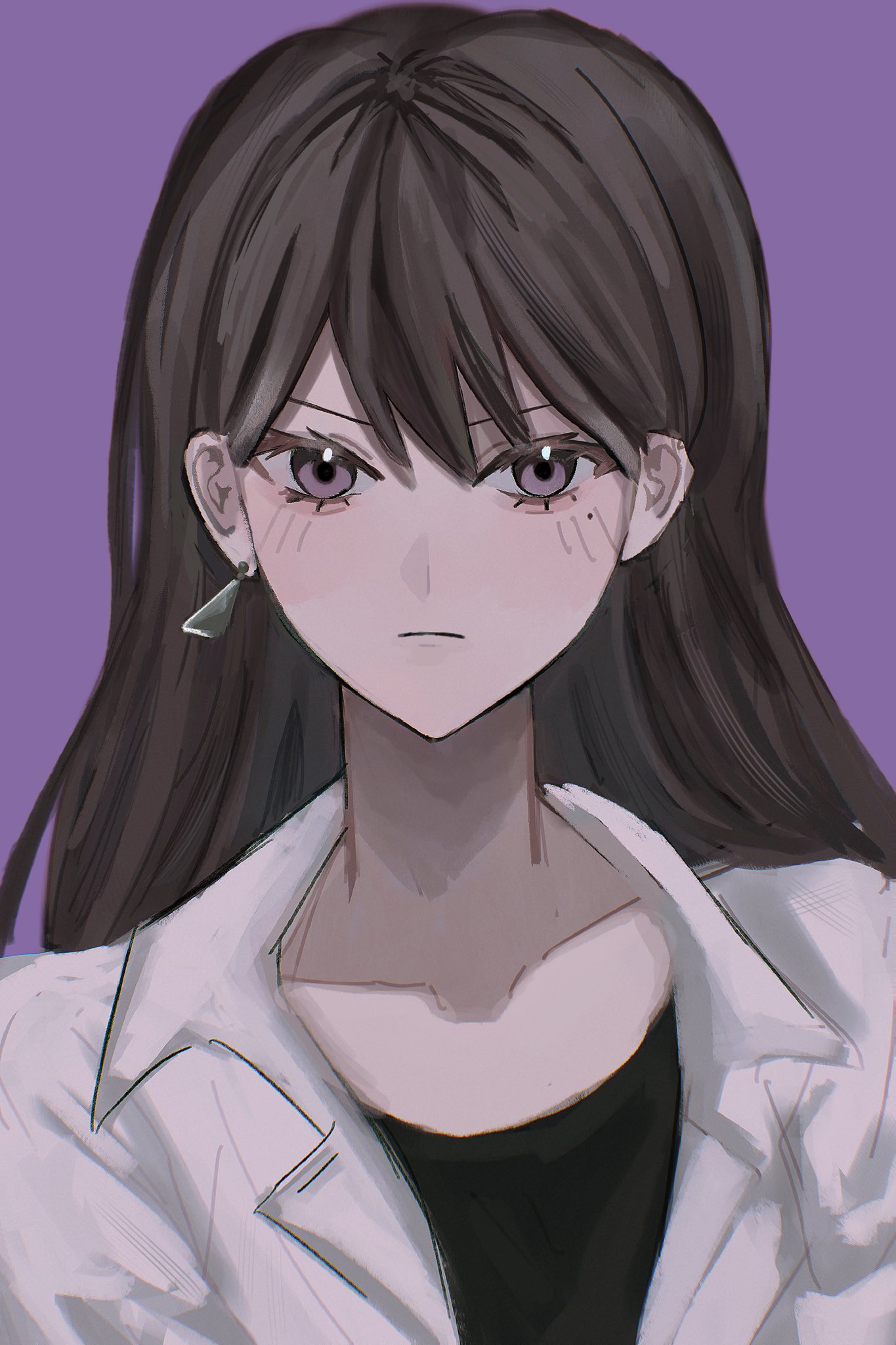 1girl, aegyo_sal, bang_dream!, bang_dream!_it's_mygo!!!!!, black_hair, black_shirt, blush, commentary
