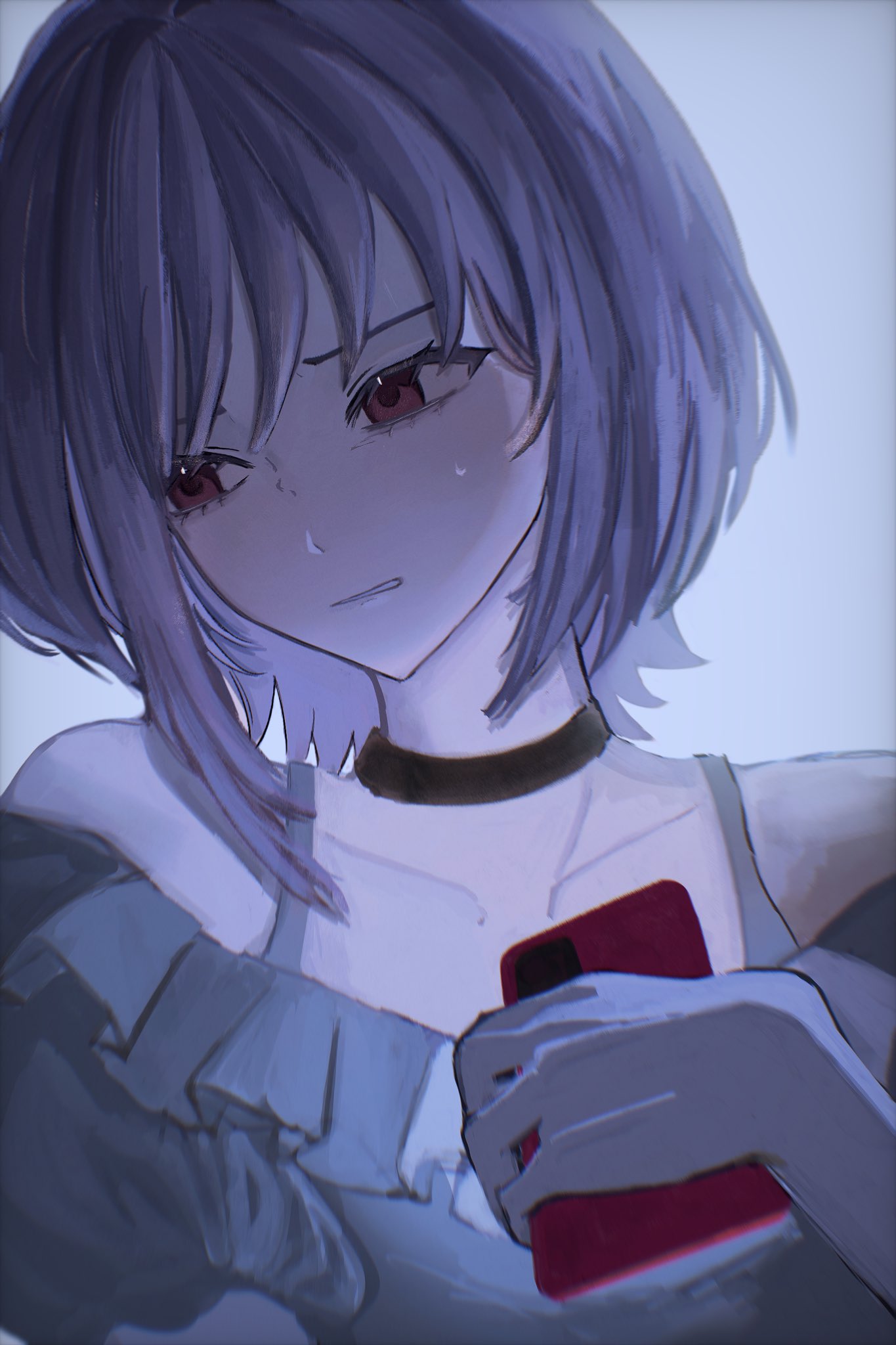 1girl, bang_dream!, bang_dream!_it's_mygo!!!!!, black_choker, cellphone, choker, collarbone, commentary