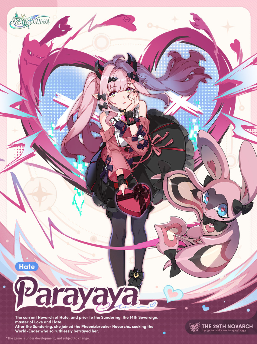 1girl, ahoge, bandaid, bandaid_hair_ornament, black_bow, black_nails, black_pantyhose, black_skirt