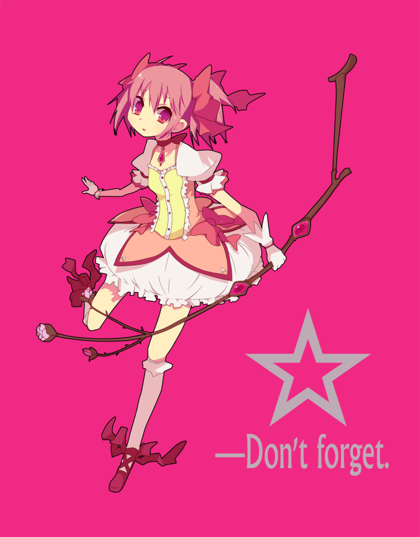 bow_(weapon), choker, gloves, hair_bow, highres, jewelry, kaname_madoka, kneehighs