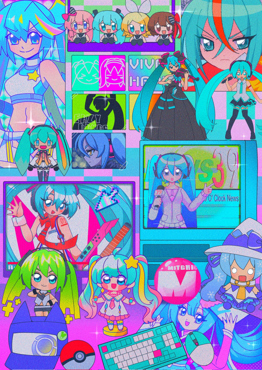 39, 4girls, :d, ageage_again_(vocaloid), ai_dee_(vocaloid), aqua_eyes, aqua_hair, beamothy