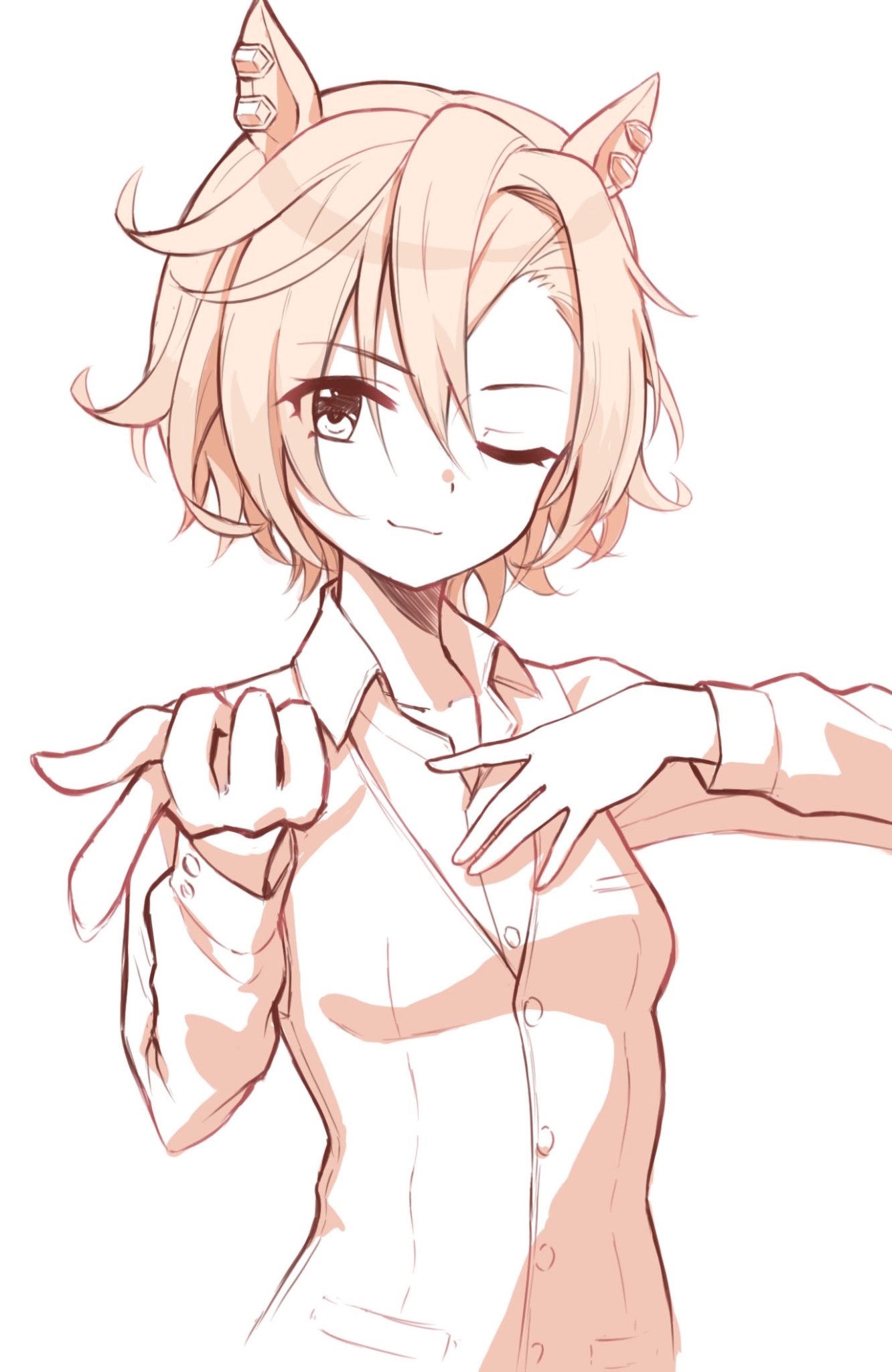 ;), alternate_costume, animal_ears, collarbone, hand_on_own_chest, highres, horse_ears, horse_girl