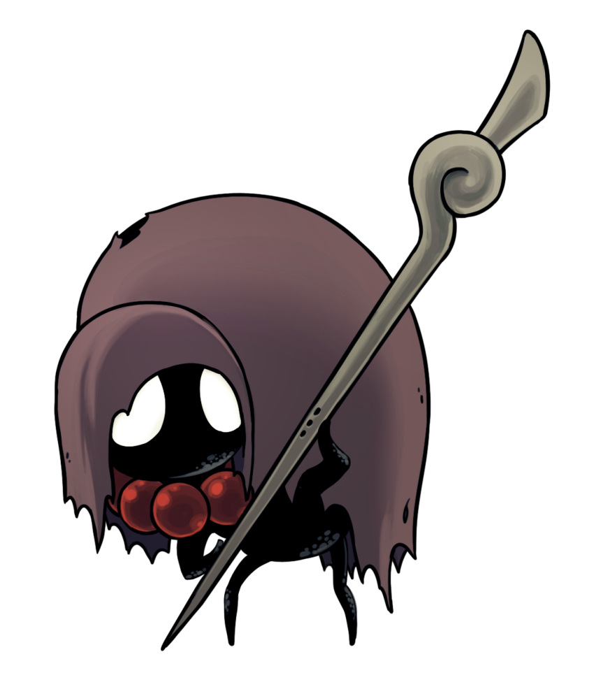 ari_gibson, beads, black_skin, blank_eyes, brown_cloak, bug, chapel_maid_(hollow_knight), cloak