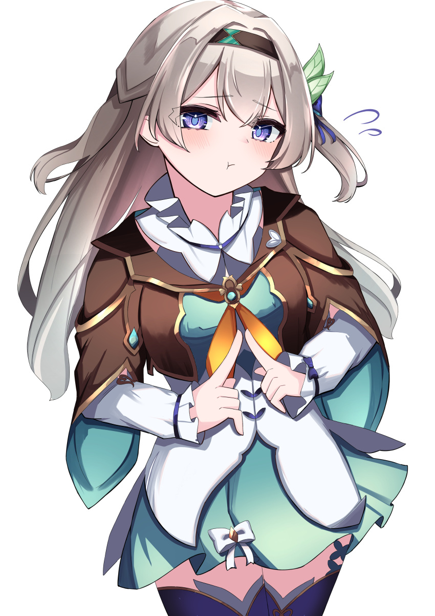 1girl, :t, absurdres, black_hairband, black_jacket, black_thighhighs, closed_mouth, dress