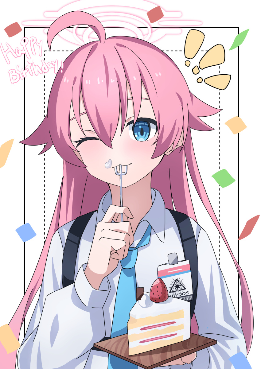 !, 1girl, ;3, absurdres, ahoge, blue_archive, blue_eyes, blue_necktie