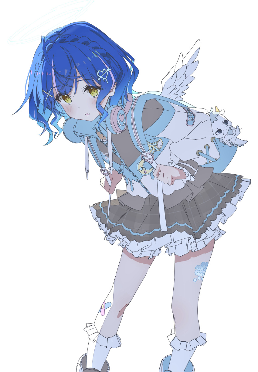 1girl, absurdres, ahoge, amamiya_kokoro, amamiya_kokoro_(4th_costume), aqua_hair, arrow_through_heart, backpack