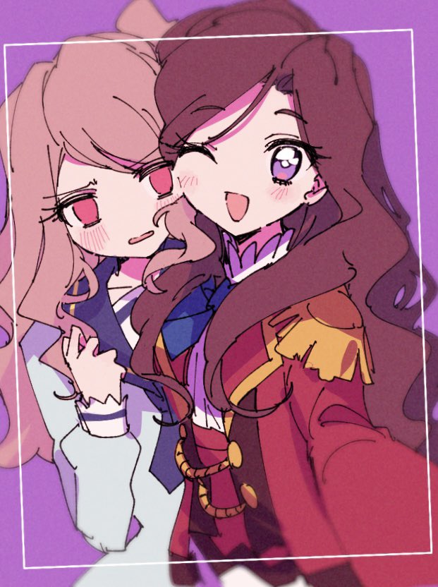 2girls, :d, aikatsu!_(series), aikatsu_stars!, blonde_hair, blue_dress, blue_necktie, blurry