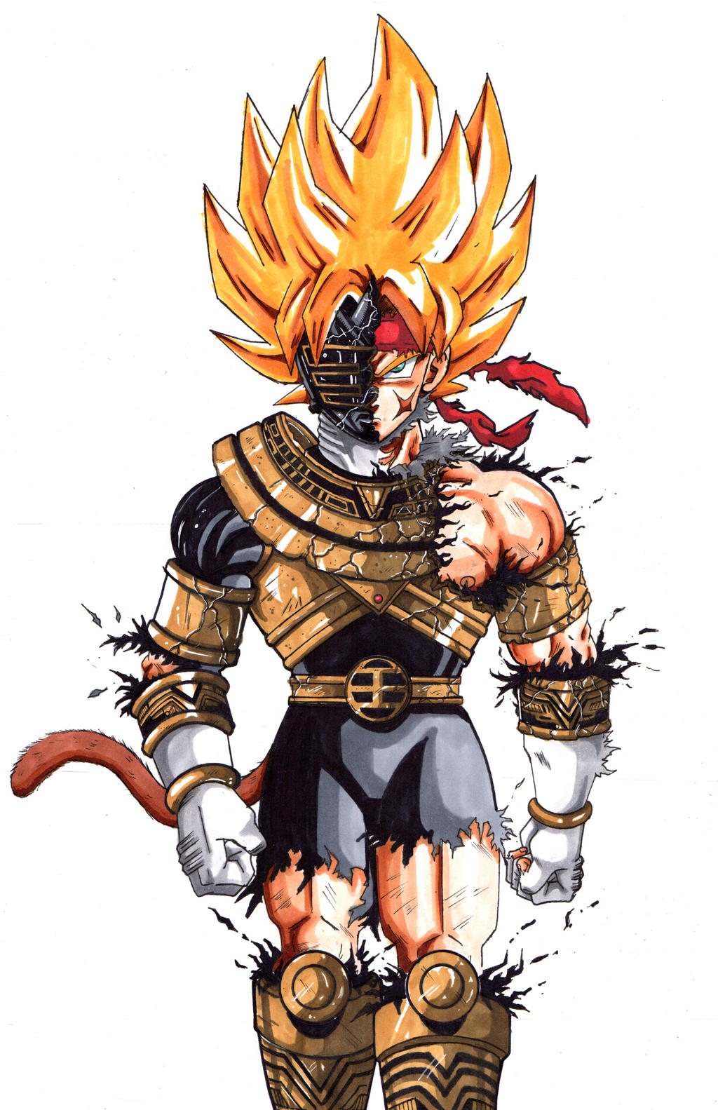 armlet, armor, bardock, belt, black_bodysuit, blonde_hair, bodysuit, bracelet
