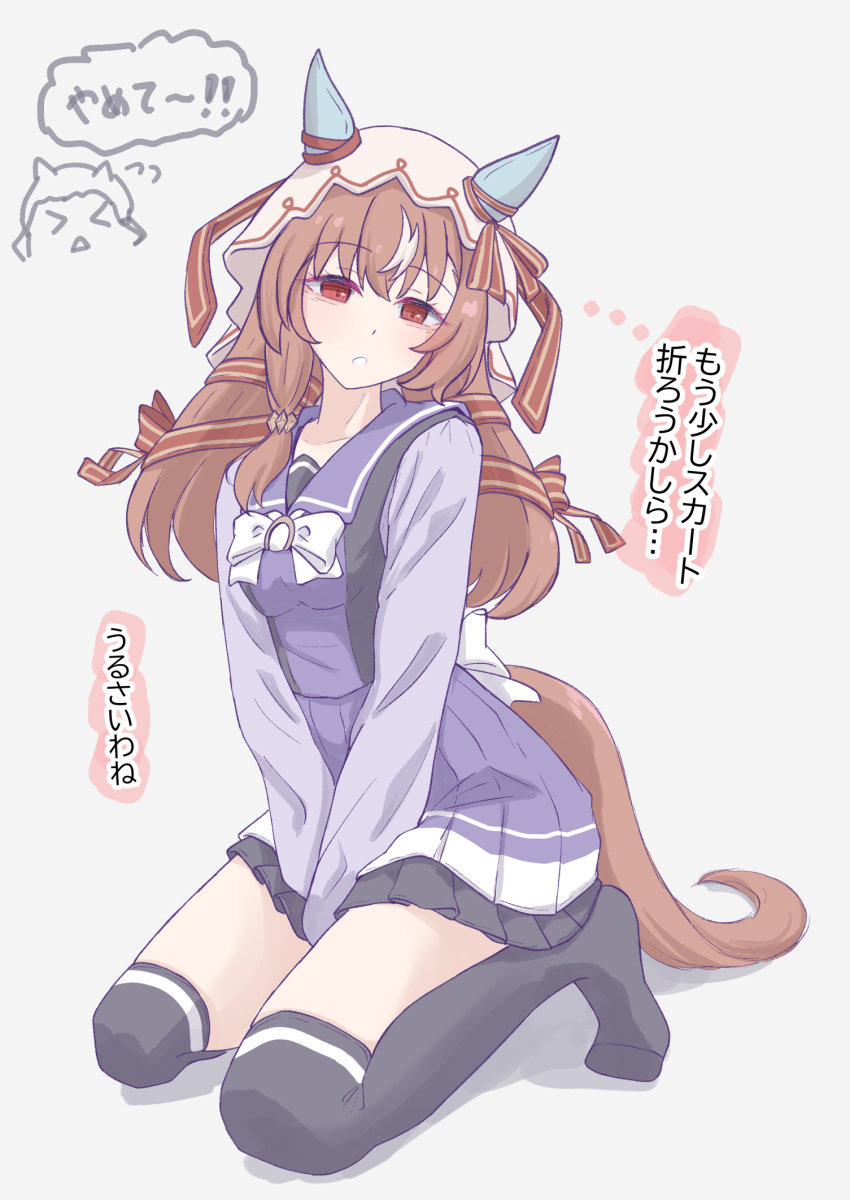 1girl, animal_ears, bow, bowtie, breasts, brown_hair, ear_ribbon, flying_sweatdrops