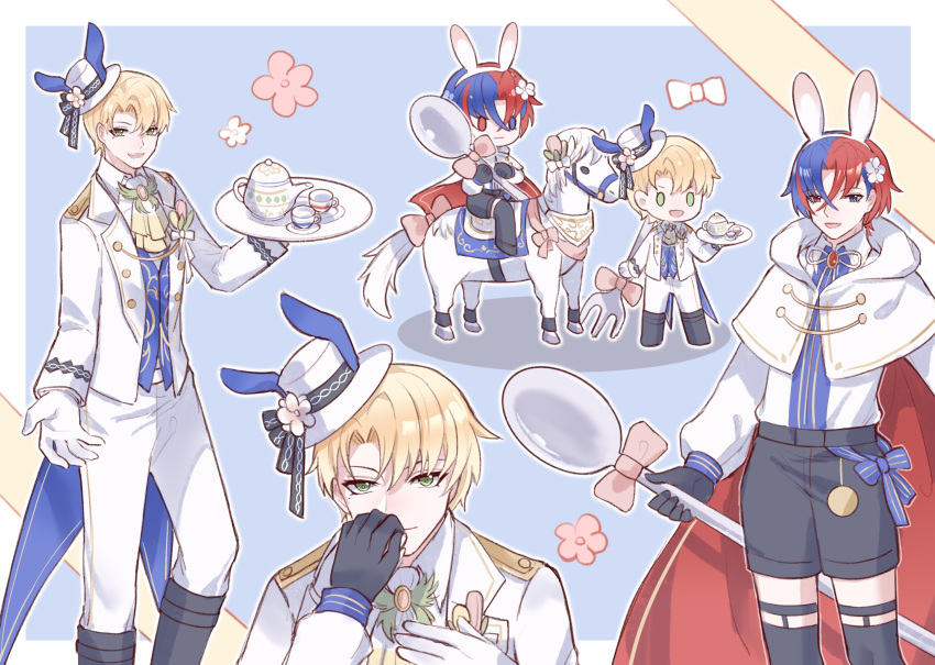 1other, 2boys, alfred_(fire_emblem), alternate_costume, blonde_hair, blue_eyes, blue_hair, crossed_bangs