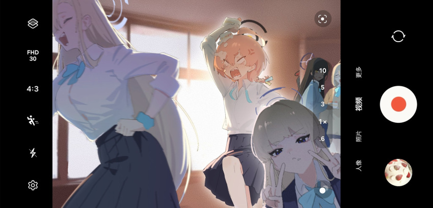 6+girls, ahoge, akane_(blue_archive), akane_(school_uniform)_(blue_archive), anger_vein, asuna_(blue_archive), asuna_(school_uniform)_(blue_archive), black_eyes