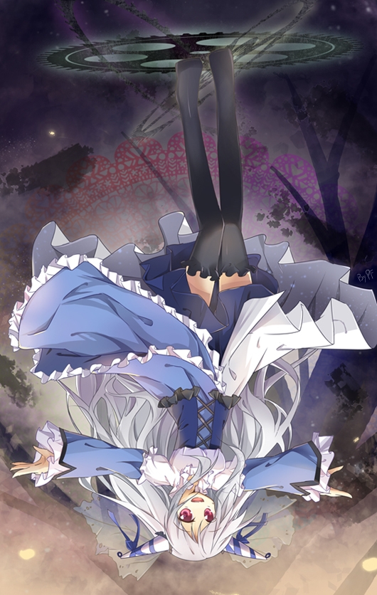 black_legwear, boots, gears, horns, long_hair, mahou_shoujo_madoka_magica, outstretched_arms, personification