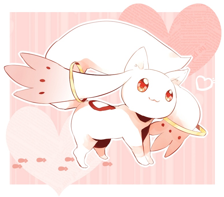 bad_id, heart, kyubey, mahou_shoujo_madoka_magica, no_humans, red_eyes, solo, uru