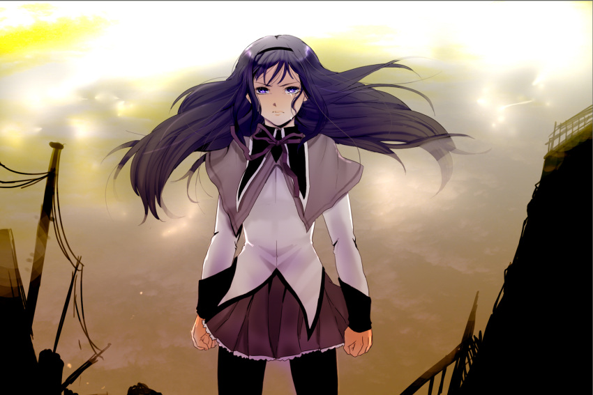 akemi_homura, black_hair, black_legwear, capelet, hairband, long_hair, maa_(29kuu), magical_girl