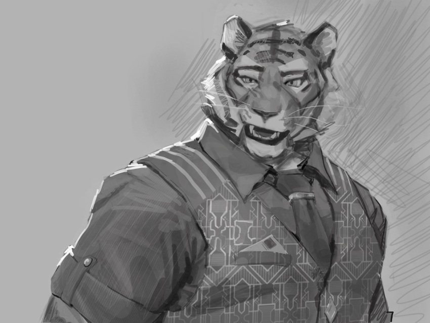 1boy, animal_ears, english_commentary, fangs, fortnite, furry, furry_male, greyscale