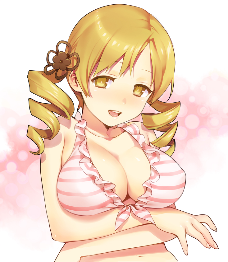 bikini, bikini_top, blonde_hair, bra, breast_hold, breasts, bust, cleavage