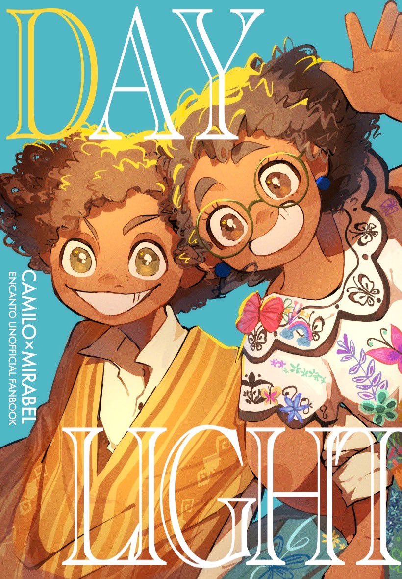 1boy, 1girl, afro, arepa, brown_eyes, brown_hair, camilo_madrigal, colombian_clothes