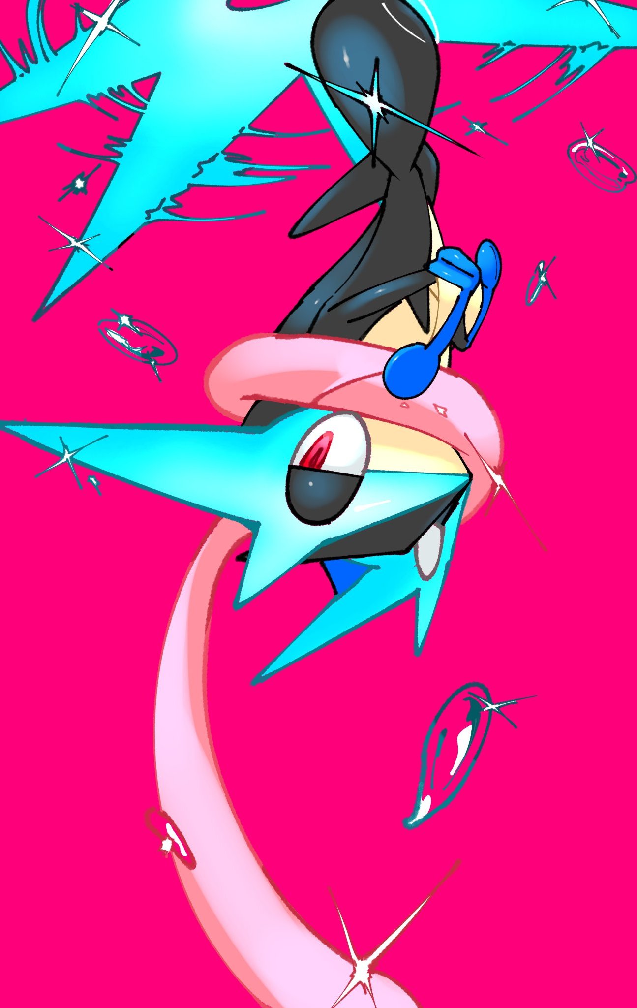 cowboy_shot, doro_xxx_desu, frog, greninja, highres, long_tongue, mega_greninja, mega_pokemon