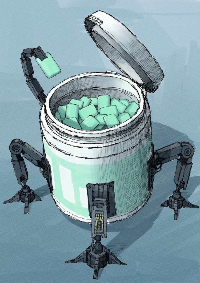 blue_background, chewing_gum, commentary_request, container, crosshatching, food_focus, hatching_(texture), highres